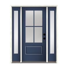 Therma-Tru® Benchmark® fiberglass doors won’t warp or rot like wood, nor will they dent or rust like steel. Smooth Surface Collection adds a sleek look to the entry with a smooth surface perfect for paint. Flush-glazed clear Low-E glass is built into this 3/4-lite door for a clean, seamless appearance while simulated divided lites add a tailored look. Choose from 6 on-trend paint colors backed by a 10-year limited finish warranty. Includes Therma-Tru® Benchmark® PLUS composite door frame and edg Single Front Door With Sidelights, Fromt Doors, Exterior Doors With Sidelights, Front Door With Sidelights, Mobile Home Doors, Single Front Door, Door With Sidelights, Replacing Front Door, Best Front Doors