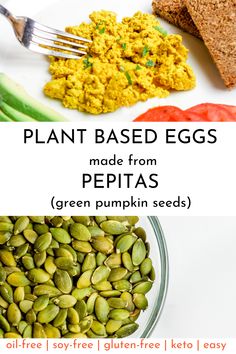 an image of plant based eggs made from pepita's and green pumpkin seeds