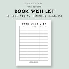 the printable book wish list is shown in black and white, with an image of a