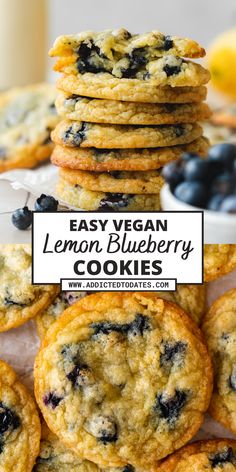 Close-up of a freshly baked vegan lemon blueberry cookie, studded with juicy blueberries and flecked with lemon zest. Lemon Blueberry Cookies, Vegan Baking Recipes, Blueberry Cookies, Vegan Cookies Recipes, Cookies Vegan, Vegan Blueberry, Dessert Dips