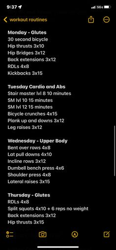 an image of the workout schedule for someone to do on their cell phone or tablet