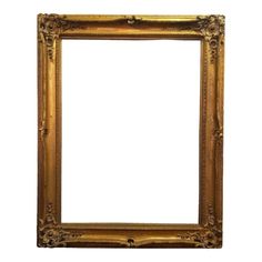 an old gold frame with ornate carvings on the edges and sides, isolated against a white background