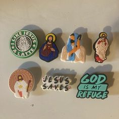 7pcs Religious Shoe Charms What’s Included: Like Jesus A Latte Jesus Sacred Heart Jesus Shepard Jesus Jesus Sunrise Jesus Saves God Is My Refuge Brand: Boutique (**Listed As Crocs For Exposure Only, These Work Just As Well As The Name Brand..**) Material:Pvc Rubber Brand New Several Sets Available Happy Bible Quotes, Jesus Shoes, God Is My Refuge, Jesus Revolution, Jesus Sacred Heart, Christian Products, Christian Merch, Bible Love, Faith Bible