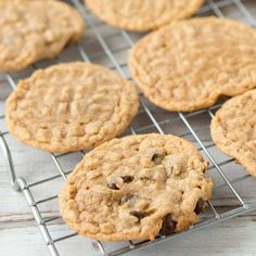 chocolate chip cookies cooling on a wire rack