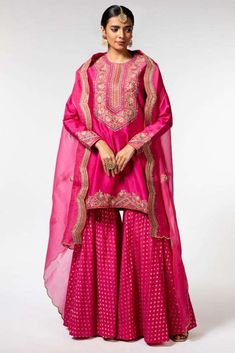 Buy Deep Thee Soft Pink SILK / CHANDERI TISSUE / ORGANZA Sharara Sets Organza Sharara, Sharara Set, Pink Silk, Soft Pink, Silk, Pink