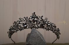 "Wedding Tiara Crystals Crown Bride Bridal Accessories Head Hair Rhinestone Diamond Black Diadem All my jewelry is packed securely in environmentally friendly material and sent in a gift box as soon as possible.  Tiara height (maximum point of height of the decorative part of the tiara) - 2\" ( 5 cm); Tiara length (length of the decorative part of the tiara) - 9.4\" ( 24 cm). Tiara circumference (maximum distance between the inner sides of the tiara rim) - 6.1\" ( 15.5 cm). Tiara weight - 0.21 lbs ( 94 gram). This is a great gift for you and your loved ones!" Black Flower Crown, Crown Bride, Black Tiara, Hair Accessories Tiara, Crystal Crown Wedding, Crystal Bridal Tiaras, Pearl Tiara, Bride Headband, Bride Headpiece