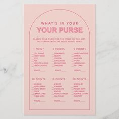 a pink poster with the words what's in your purse