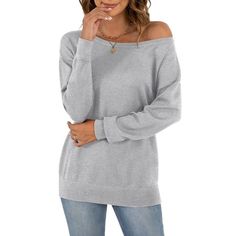 The Asklazy Women's Long Sleeve Crew Neck Trendy Casual Knitted Pullover Sweater is an essential piece for your wardrobe. Crafted from soft and luxurious viscose, this sweater offers a comfortable and cozy feel against your skin. The long sleeves provide warmth and coverage, making it perfect for cooler days. The crew neck design is classic and timeless, adding a touch of elegance to any outfit. It's a versatile style that can be dressed up or down, making it suitable for a variety of occasions. Knitted Texture, Sweater Grey, Knitted Pullover Sweaters, Pants Jeans, Sweater Blouse, Knit Sweater Cardigan, Versatile Style, Sweater Fashion, Casual Wardrobe