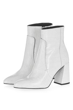 Girls Weakness, White High Heel Boots, Croc Boots, Summer Wishlist, White Leather Boots, Shoes Inspiration, Crocs Boots, White Ankle Boots, Leather High Heel Boots