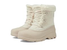 SOREL Snow Angel Lace - Women's Boots : Chalk/Light Clay : When it is time to enjoy some winter games, the Sorel Snow Angel Lace boot is sure to keep you warm and cozy all day long! Waterproof suede leather upper. Injection molded waterproof thermal rubber shell. 200g Thinsulate insulation protects against the cold elements for a warmer foot environment. Full length faux fur lining for added warmth. Removable EVA comfort footbed provides cushioned underfoot support. Multidirectional lug outsole for enhanced traction. Imported. Measurements: Heel Height: 1 1 2 in Weight: 1 lb 5 oz Circumference: 14 1 2 in Shaft: 6 3 4 in Platform Height: 3 4 in Product measurements were taken using size 7.5, width B - Medium. Please note that measurements may vary by size. White Sorel Boots, Snow Boots Cute, Womens Snow Outfits, Cute Snow Outfits For Women, Cute Snow Boots, Snow Outfits For Women, White Snow Boots, Womens Snow Boots, Sorel Snow