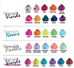 Pravana Hair Color, Chromasilk Vivids, Hair Color Swatches, Pravana Vivids, Hair Color Formulas, Hair Dyes, Hair Color Chart, Pinterest Hair, Pastel Hair