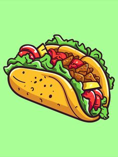 a taco with meat and lettuce on it sitting on a green background