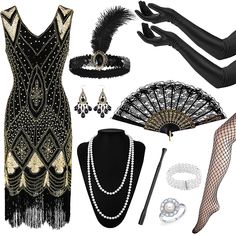 PRICES MAY VARY. ✨【Leading 1920s Retro Trend】Dressing up fun for 20s enthusiast, we designed this 20s women's fancy dress set with sequin fringed beaded dress and vintage accessories to make women feel like they are in the elegant 20s and fully express their femininity in retro party. ✨【1920s Flapper Accessories Set】1920s Flapper accessories set contains all the accessories you need, which includes 1 sequin dress+1 flapper headband+1 pair of earrings+1 lace fan+1 pearl necklace+1 pearl bracelet+ Great Gatsby Costume, 20s Accessories, Party Dress Club, Flapper Accessories, Jewelry Pearl Necklace, Gatsby Costume, 1920s Flapper Dress, Flapper Girl, 1920s Flapper