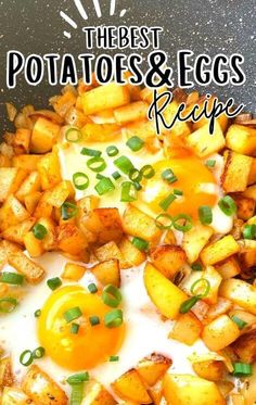 the best potatoes and eggs recipe with an egg yolk on top in a skillet