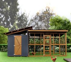 a chicken coop in the middle of a yard