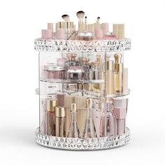 Large Capacity: Our makeup organizer can accommodate all your skincare products, perfumes, toners, moisturizers, makeup removers, powders, and brushes, saving you desk space. Clear Rotating Organizer, Lazy Susan Makeup Organizer, Rotating Makeup Organizer, Make Up Storage, Makeup Display, Perfume Organization, Makeup Holder, Cosmetic Display, Vanity Organization