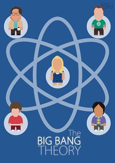 the big bang theory poster is shown with people in circles around it, including one man and