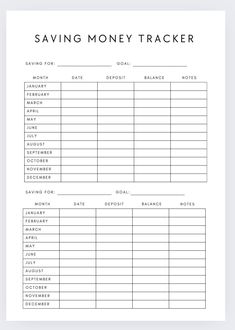 a printable savings tracker with the words saving money tracker in black and white on it