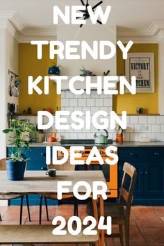 a kitchen with blue cabinets and yellow walls is featured in the new trendy kitchen design ideas for 2012