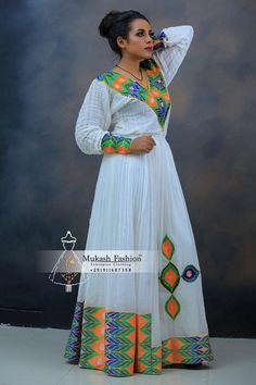 Ethiopian wedding traditional dress – Mukash Fashion Ethiopian Braids, Habesha Women, Traditional Clothing Around The World, Print Dress Designs