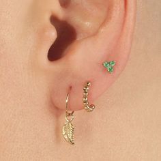 EVE STONES 14k Leaf & Beads Mini Earings - Eve Stones Look Boho Chic, Jewelry Dainty, Dainty Earrings, Leaf Earrings, Nostril Hoop Ring, Solid Gold, Boho Chic, Piercings, Etsy Earrings