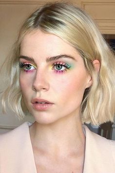 Multi Color Makeup Look, Henna Makeup Face, High Tide Colourpop Looks, Pearls On Face Photoshoot, Short Ethereal Hair, Spring Inspired Makeup, Character Inspo Woman, Pride Hair Ideas, Fun Bridal Makeup