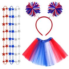 PRICES MAY VARY. 【Package Included】You will get 1 set of Independence Day Tutu Costume containing a Pom Pom Headband, a Tutu Skirt and three bead necklaces, which will bring you the happiness of a patriotic-themed party easily. 【One Size Fits Most】These cute head bopper size is about 9.8 x 8.4 inches, and they are flexible, suitable for most women's head circumferences, lightweight and comfortable. Our tutu skirt is 16 inches, Necklace is 15.5 inches. 【4th of July Accessories Set】 The patriotic Tutu For Women, 4th Of July Accessories, Patriotic Headband, Tutu Women, Pom Pom Headband, Blue Costumes, Tulle Tutu Skirt, Tutu Costumes, Bead Necklaces