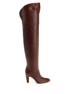 "Eve" over-the-knee boots from Chloè in vintage-effect calfskin featuring high tubular shaft, covered heel, leather laces crossed on the thigh. Boots For Women, Wallet Bag, Pump Sandals, Thigh High Boots, Small Leather Goods, Thigh High, Lace Up Shoes, Over The Knee Boots, Thigh Highs