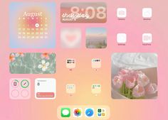 an iphone wallpaper with pink flowers and calendars on the side, along with other stickers