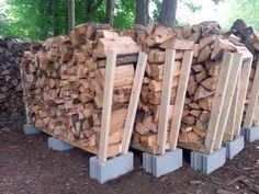 several stacks of wood stacked on top of each other