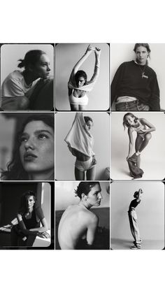 black and white photographs of people in different poses