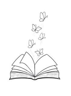 an open book with butterflies flying out of it