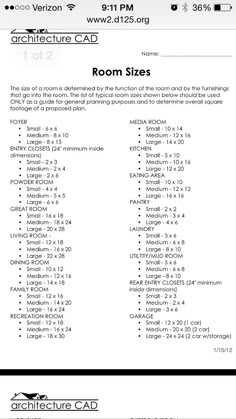 the room size chart is shown in black and white, as well as numbers for each room