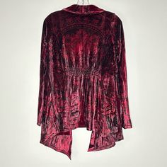 Nwt Maroon Red Velvet Long Sleeve Cardigan. Sz. Sm Red Long Sleeve Cardigan For Party, Red Long Sleeve Party Cardigan, Red Open Front Top For Winter, Red Open Front Tops For Winter, Red Fitted Open Front Outerwear, Burgundy Long Sleeve Outerwear For Party, Boho Market, Light Blue Cardigan, Velvet Cardigan