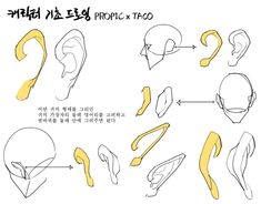 the instructions for how to draw an ear with different types of ears and nose shapes