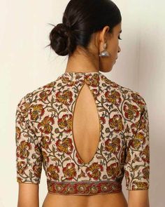 Buy Beige Indie Picks Kalamkari Print Cotton Blouse Blouse Designs For Youngsters, Beige Blouses, Cotton Blouse Pattern, Kalamkari Print, Blouse Designs High Neck