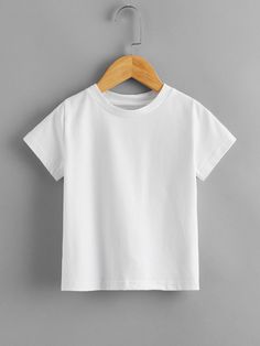 White Casual Collar Short Sleeve Fabric Plain  Embellished High Stretch Summer Toddler Boys Clothing Mockup Camisa, Plain White T Shirt, Blank T Shirts, Toddler Boy Outfits, Plain Tshirt, Boys Casual, Shirt Mockup, White Casual, Boys T Shirts