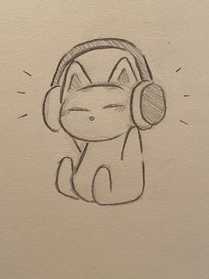 a drawing of a cat wearing headphones