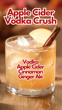 Apple Cider Vodka Crush Apple Cider Booze Drink, Drinks Using Apple Cider, Mixed Drink With Apple Cider, Apple Crisp Alcoholic Drink, Fall Apple Alcoholic Drinks, Fall Alcohol Drink, Apple Beverage Recipes, Adult Apple Cider Drinks, Apple Cider Fall Alcohol Drinks