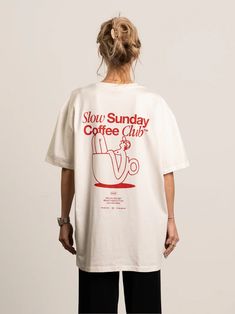 Slow Sunday Coffee Club T-Shirt – AnotherCottonLab Tshirt With Back Print, Shirt Prints Aesthetic, White Tee Design, Back Graphic Tee, Minimalistic T Shirt, Fitness T Shirts Design, Canva Tshirt Design, Tshirt Design Trends, Cool Prints For Tshirts