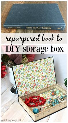 the repurposed book to diy storage box