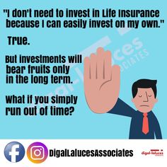 a man holding his hand up with the words, i don't need to invest in life insurance because i can easily invest on my own true