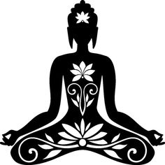 the silhouette of a person sitting in a lotus position