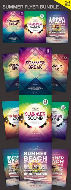 the flyer for summer break is shown in multiple colors