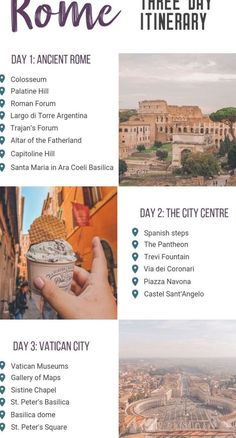 a flyer for an italian city tour with images of buildings and the words italy on it