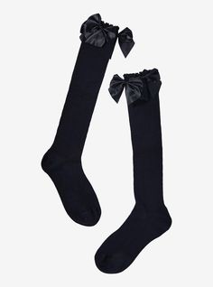 Finish your look up with some pretty bows! These black crew socks have lettuce trim up top and multiple black satin bows all around. Socks Y2k, Black Crew Socks, Black Bows, 12th Grade, Black Socks, Graduation Outfit, Long Socks, Girls Socks, Socks And Tights