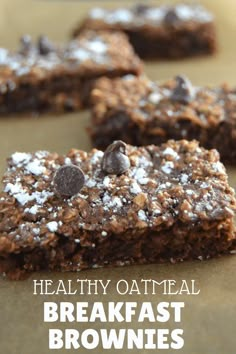 healthy oatmeal breakfast brownies with chocolate chips and sea salt on top