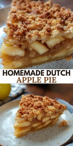 Homemade Dutch apple pie is a delicious dessert featuring a flaky pie crust filled with sweet, spiced apples and topped with a buttery crumble.  This American classic, with its Dutch-style streusel topping, is perfect for holidays, family gatherings, or whenever you're craving something sweet. Homemade Dutch Apple Pie, Apple Crumb Pie Recipe, Dutch Apple Pie Recipe, Apple Crumb Pie, Yummy Pie Recipes, Apple Pie Recipe Easy, Apple Crumble Pie, Dutch Apple Pie, Butter Crust