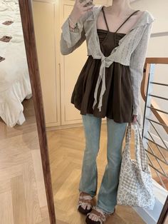 Shojo Style, Shojo Fashion, Dark Croquette, Small Cardigan Outfit, Shojo Girl Outfit, Fashion Top Outfits, Downtown Outfits, Outfit Inspo Fall, Cute Summer Outfits