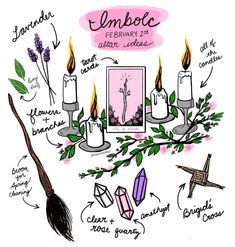 Altar Ideas Witchcraft, Witches Wheel Of The Year, Wicca Sabbats, Witchy Holidays, Imbolc Altar, Witch Holidays, Wicca Holidays, Witches Wheel, Imbolc Ritual